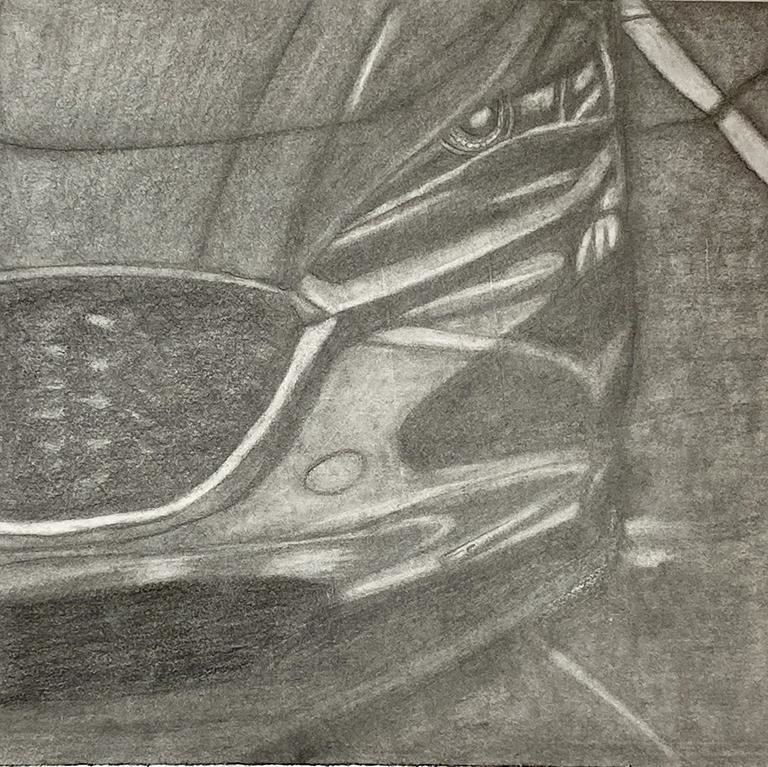 Graphite Drawing drawing of a car's headlight